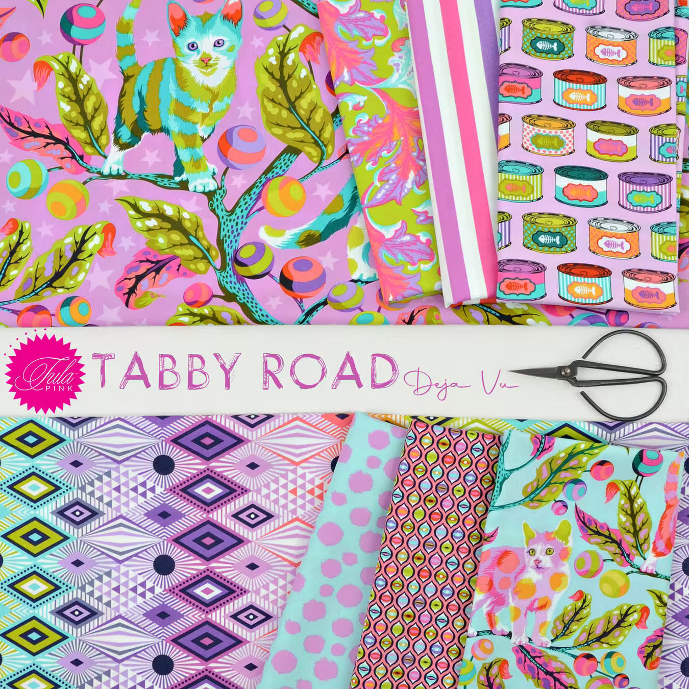 Tabby Road Deja Vu fabric collection by Tula Pink for Free Spirit fabrics