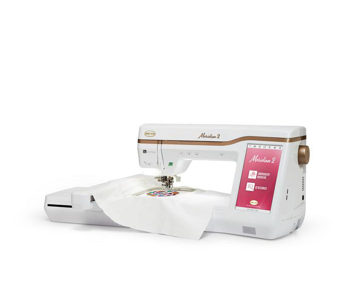 Baby Lock Meridian 2 Embroidery Machine from an angle forming design