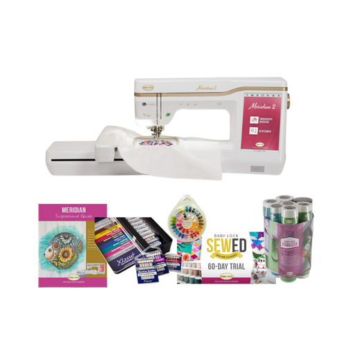 Baby Lock Meridian 2 embroidery machine with bundle exclusive at Flash Sew and Quilt