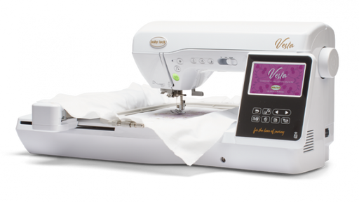 Baby Lock Vesta Sewing & Embroidery Machine from an angle making a design