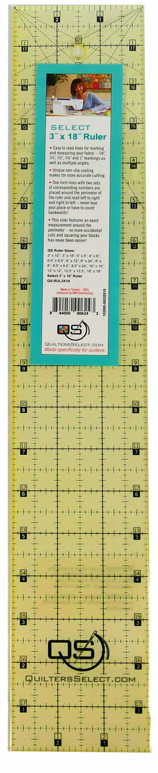 Quilters Select Non-Slip Ruler 3" x 18"