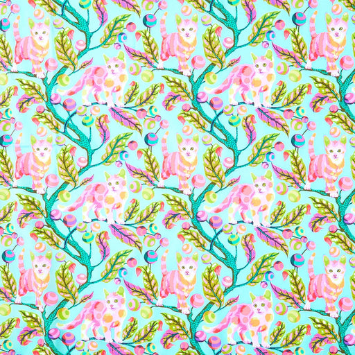 Tabby Road Deja Vu Disco Kitty in Technomint by Tula Pink for FreeSpirit Fabrics - PWTP092