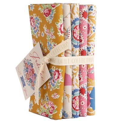 Tilda Jubilee 5 piece fabric set of fat quarters in mustard and pink colors