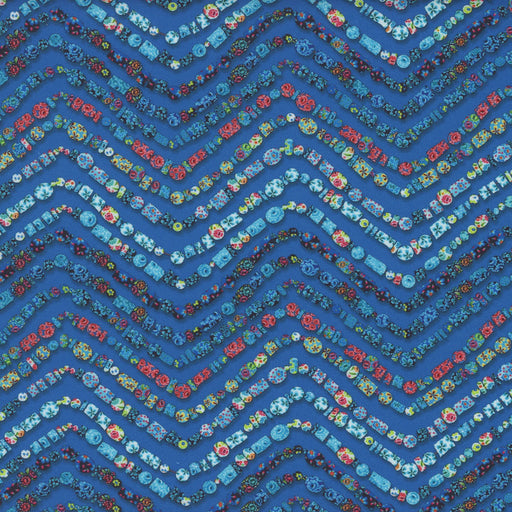 Vetro Marine fabric from the Murano collection by Odile Bailloeul, showcasing elegant blue tones and intricate designs inspired by the beauty of Venetian glass.