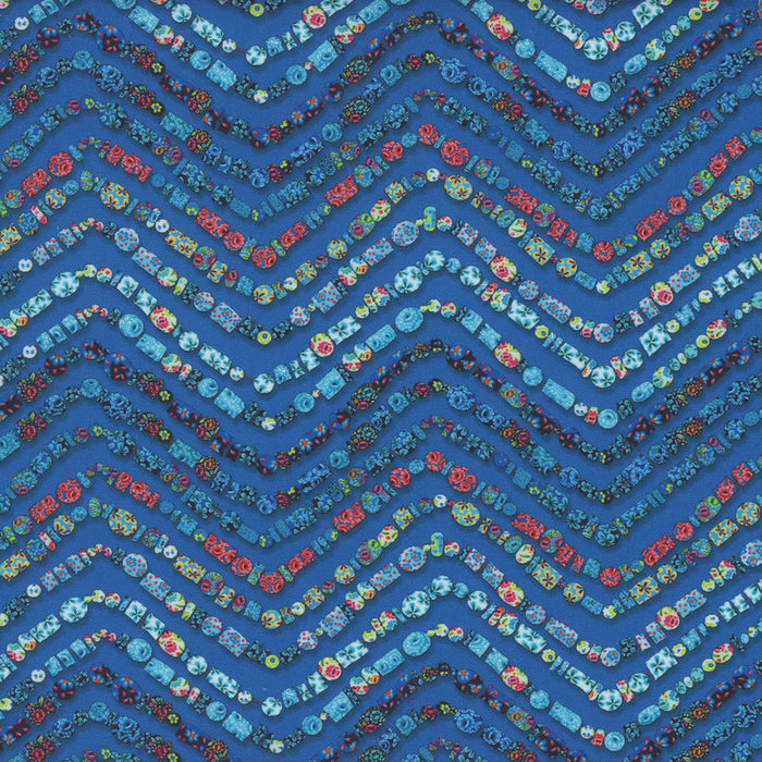 Vetro Marine fabric from the Murano collection by Odile Bailloeul, showcasing elegant blue tones and intricate designs inspired by the beauty of Venetian glass.