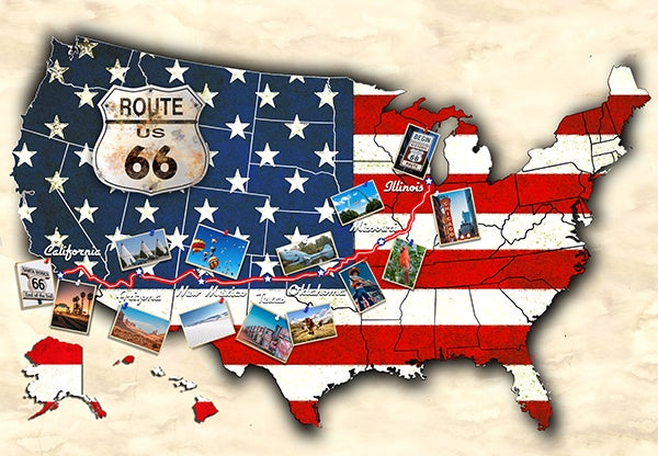 Hoffman Fabrics On The Road Again - Us Map Americana Panel