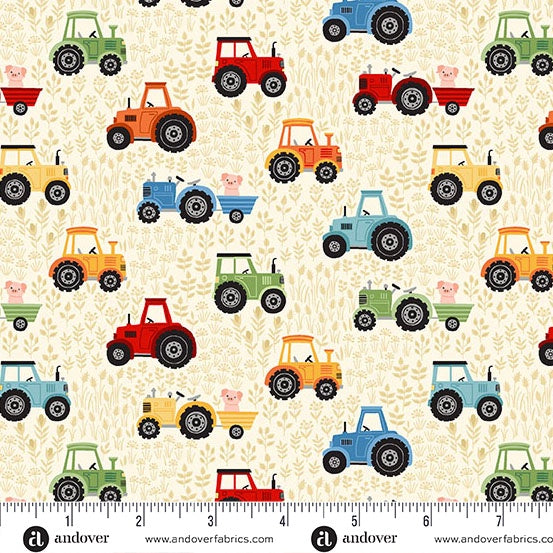 Fun on the Farm Tractors Cream fabric MU-067-Q