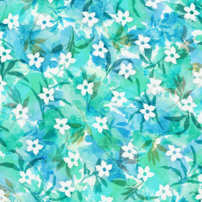 Artful Blooms Aqua Floral fabric by yard - Robert Kaufman