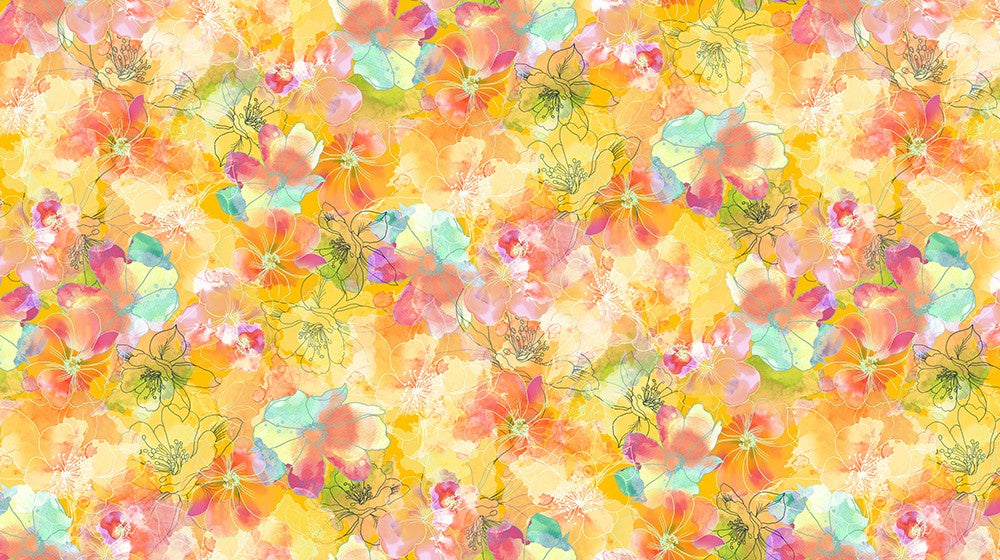 Artful Blooms Canary Floral fabric by yard - Robert Kaufman