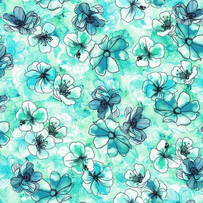 Artful Blooms Mint Floral fabric by yard - Robert Kaufman