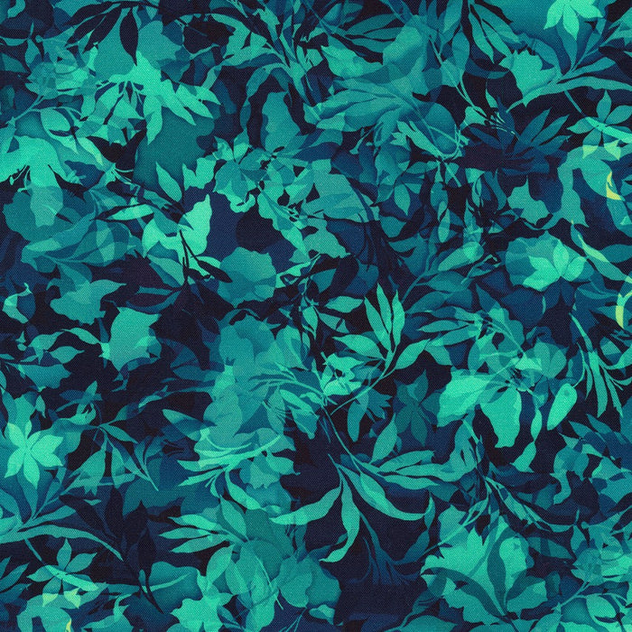 Artful Blooms Teal Leaves fabric by yard - Robert Kaufman