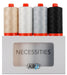 Aurifil Designer Thread Collection-Necessities showcasing the 4 spools of thread on top of the box