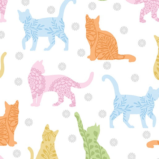 Benartex Color It Sunshine - Kitty Sunshine White/Multi fabric