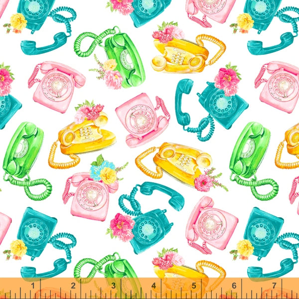 White Phone a Friend yardage 52677-2 Between Friends fabric collection by Shannon Christensen - Windham & Anthology Fabrics