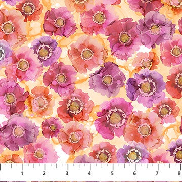 Dragonfly Dance pink-orange fabric by Deborah Edwards and Melanie Samra for Northcott Fabrics, featuring warm pink and orange hues with delicate dragonfly accents, ideal for quilts and decor.