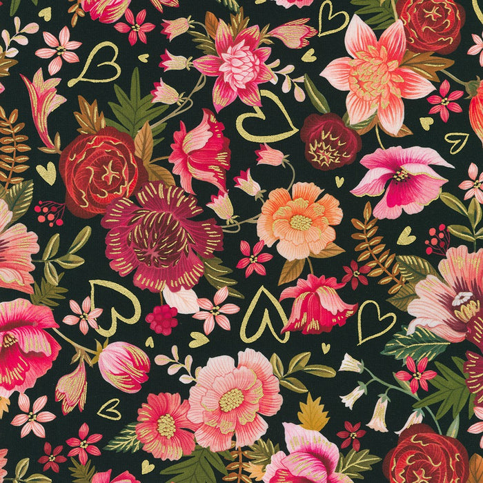 Hearts In Bloom Black 22871 2 fabric by Robert Kaufman