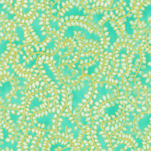 AXUM-21611-70 Aqua yardage Jeweled Leaves fabric collection by Parvaneh Holloway - Robert Kaufman fabrics