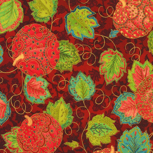 AXUM-21607-91 Crimson yardage Jeweled Leaves fabric collection by Parvaneh Holloway - Robert Kaufman fabrics