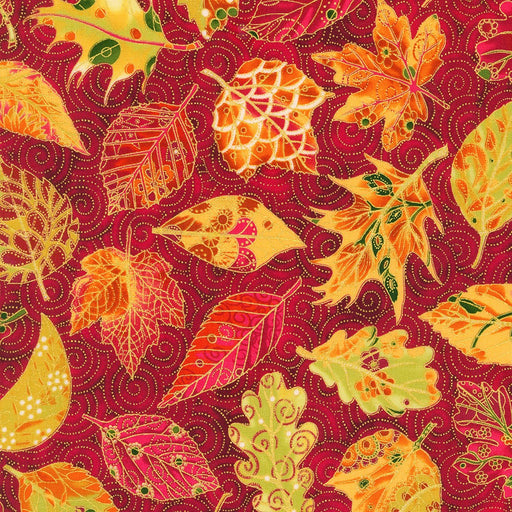 AXUM-21608-91 Crimson yardage Jeweled Leaves fabric collection by Parvaneh Holloway - Robert Kaufman fabrics