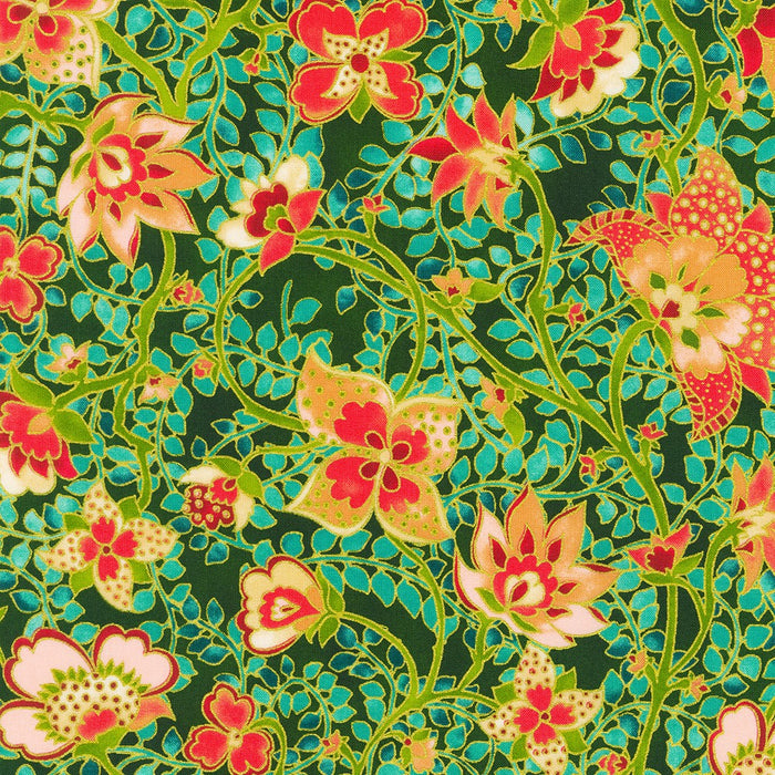 AXUM-21609-270 Meadow yardage Jeweled Leaves fabric collection by Parvaneh Holloway - Robert Kaufman fabrics