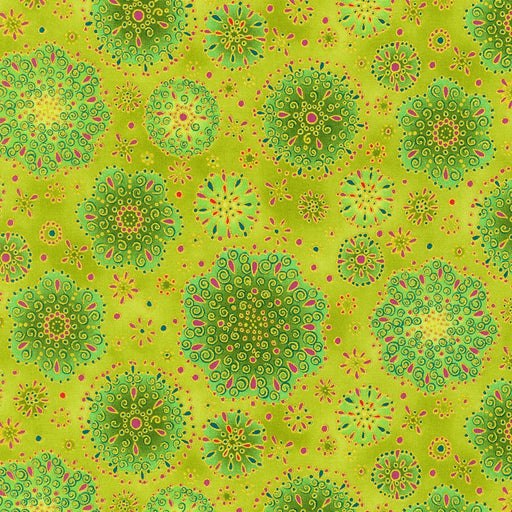 AXUM-21612-424 Peridot yardage Jeweled Leaves fabric collection by Parvaneh Holloway - Robert Kaufman fabrics