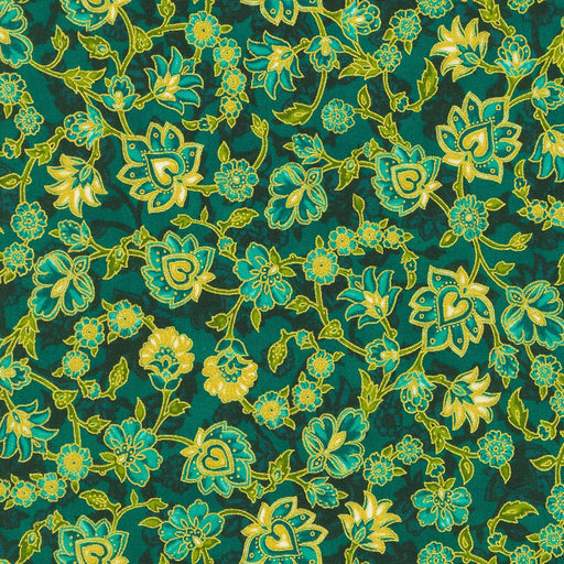 AXUM-21610-213 Teal yardage Jeweled Leaves fabric collection by Parvaneh Holloway - Robert Kaufman fabrics