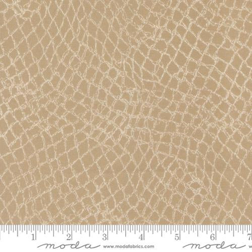 Longshore Net Rope tan quilting cotton fabric by Janet Clare. Features a unique net-like pattern, perfect for coastal-themed projects.