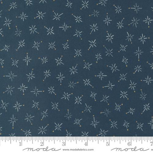 Longshore True North Night quilting fabric by Janet Clare. 100% cotton fabric with a star pattern on a dark blue background. Ideal for celestial-themed projects.