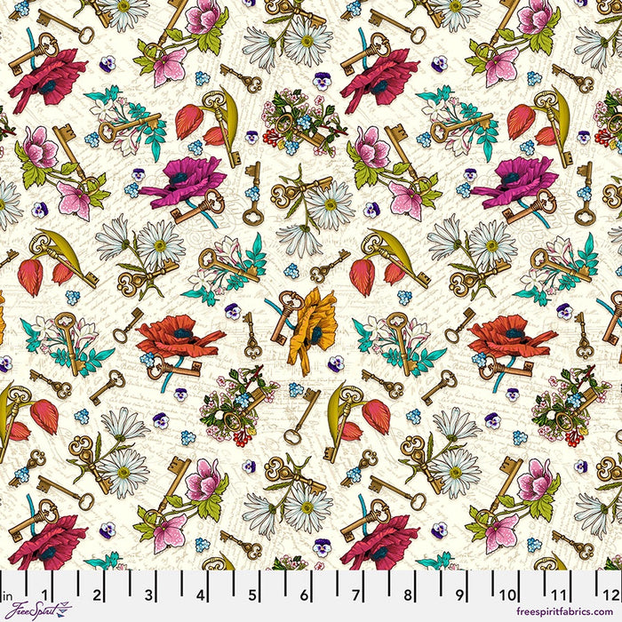 Language of Flowers Cream Keys to Secrets Fabric