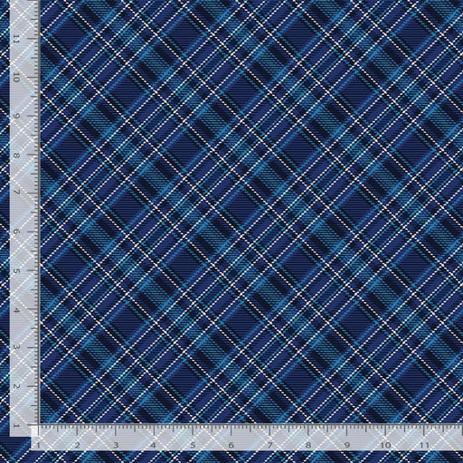 Owl Always Love You fabric collection Tartan navy plaid on blue fabric