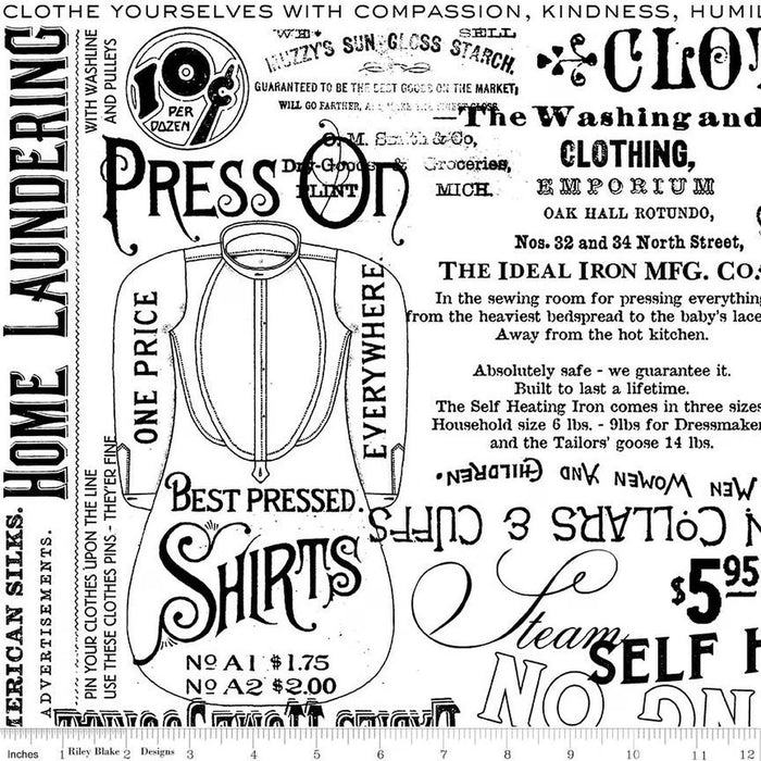 Press On Pressing Matters White Fabric by J. Wecker Frisch for Riley Blake Designs