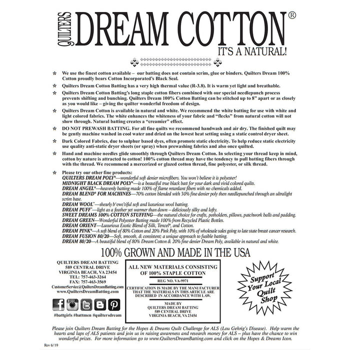 Quilters Dream cotton batting Request White Twin 93"x 72"