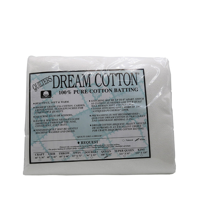 Quilters Dream cotton batting Request White Queen 108 x 93"