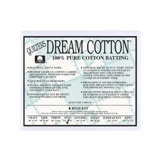 Quilters Dream cotton batting Request White Twin 93"x 72"