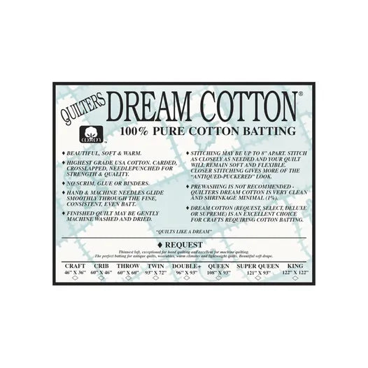 Quilters Dream cotton batting Request White Double 96" x 93"