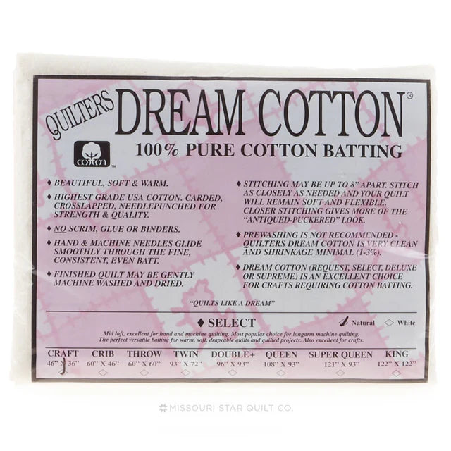 Quilters Dream cotton batting Select Natural Craft 46"x 36"