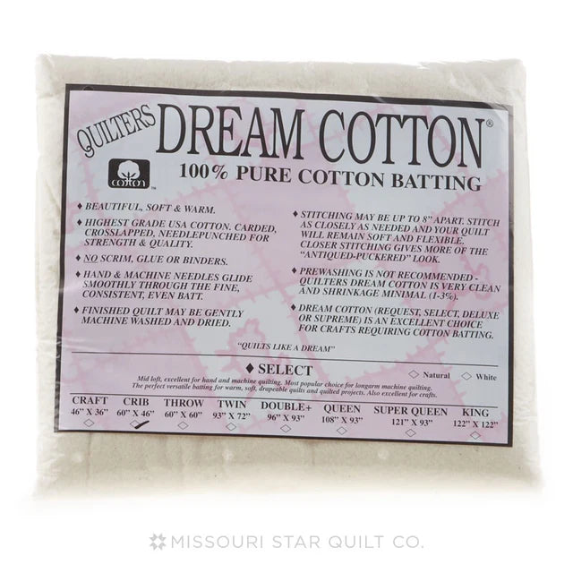 Quilters Dream cotton batting Select Natural Crib 60" x 46"