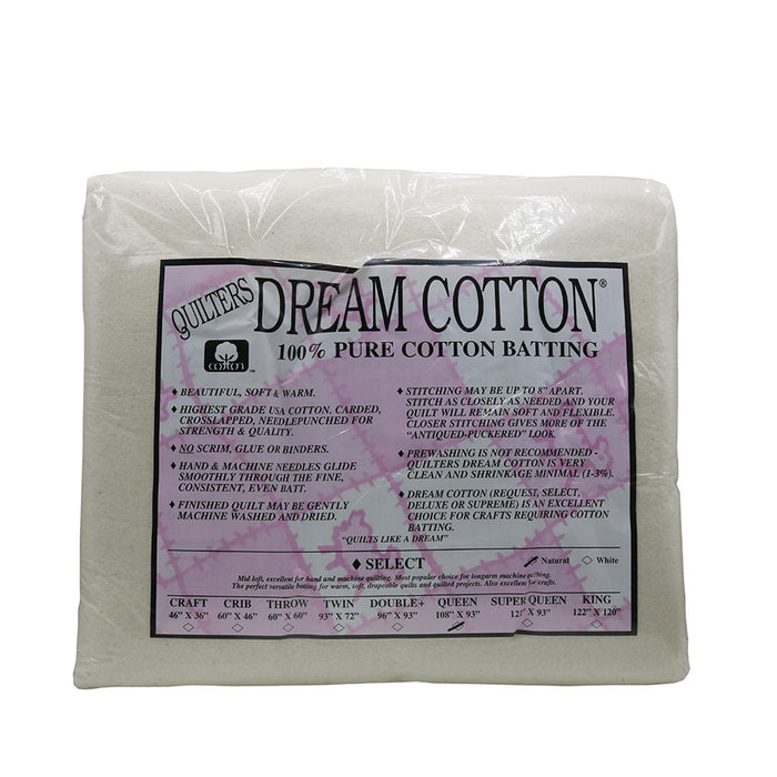 Quilters Dream cotton batting Select Natural Queen 108" x 93"