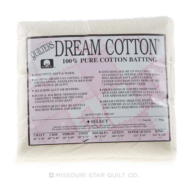 Quilters Dream cotton batting Select Natural Twin 93" x 72"