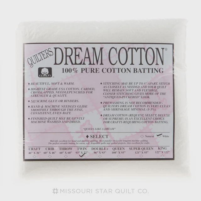 Quilters Dream batting White Cotton Select Twin 93" x 72"