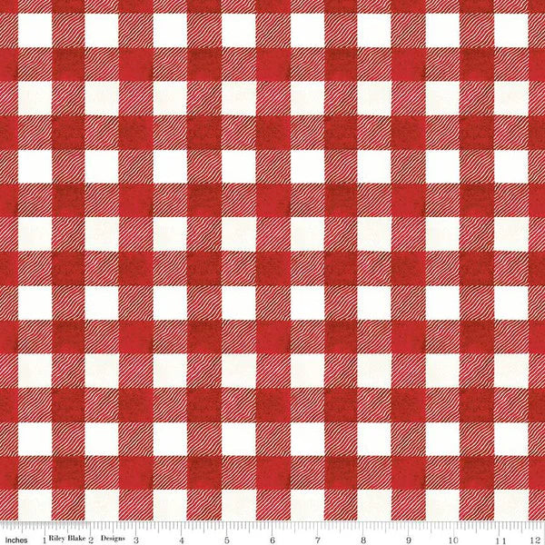 Riley Blake White as Snow Buffalo Plaid Red fabric