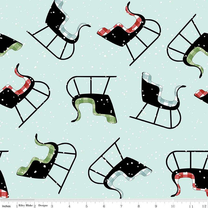 Riley Blake White as Snow Sleigh Toss Blue fabric