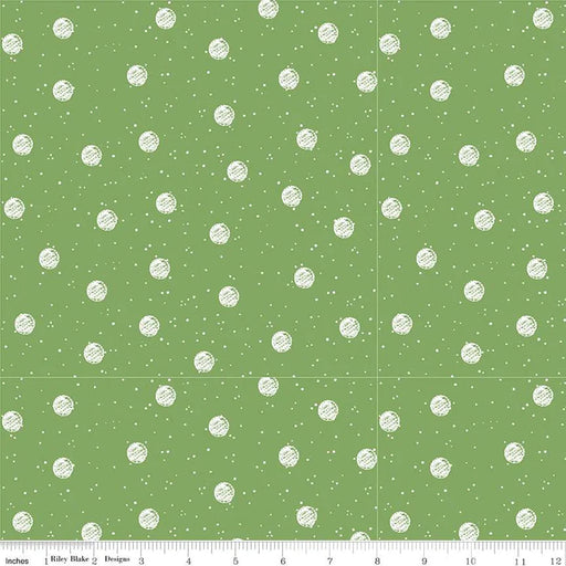 Riley Blake White as Snow Snowball Toss Green fabric