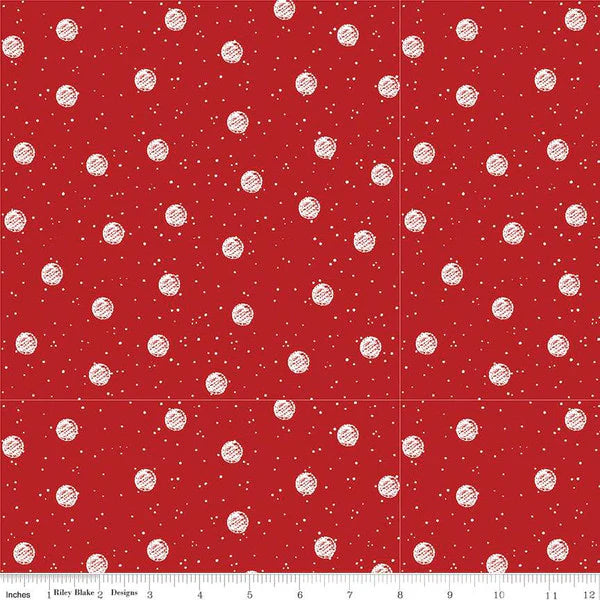 Riley Blake White as Snow Snowball Toss Red fabric