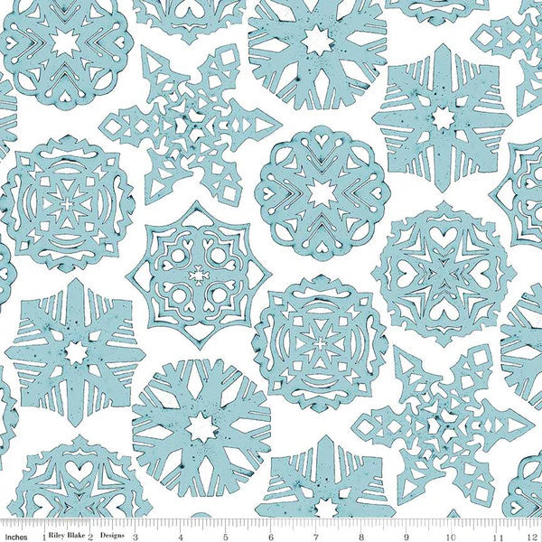 Riley Blake White as Snow Snowflakes Blue fabric