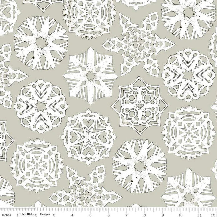 Riley Blake White as Snow Snowflakes Gray fabric