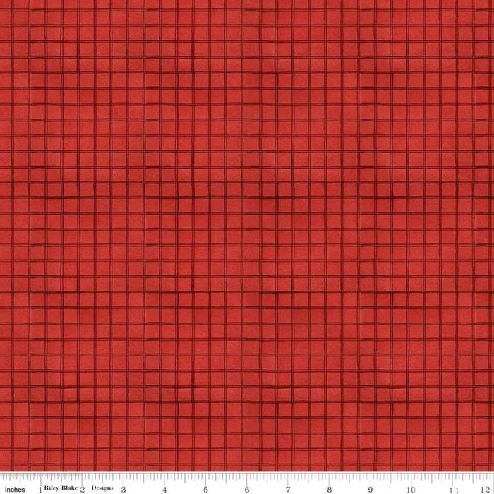 Riley Blake White as Snow Windowpane Plaid Red fabric