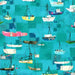 Shoreline Boats Lagoon fabric by Robert Kaufman, featuring sailboats on a lagoon background, created by Liz and Kate Pope.