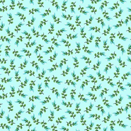 Splendid Path - Ditsy Leaf Aqua fabric
