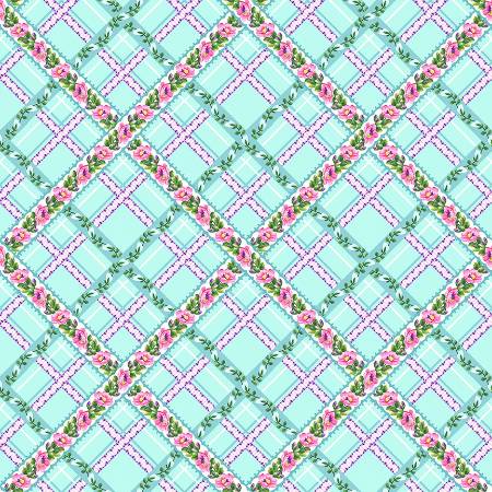 Splendid Path - Floral Lattice Aqua fabric
